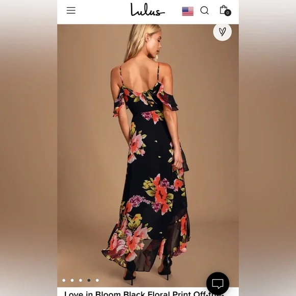 Love in Bloom Black Floral Print Off-the-Shoulder High-low Dress - Picture 3 of 6